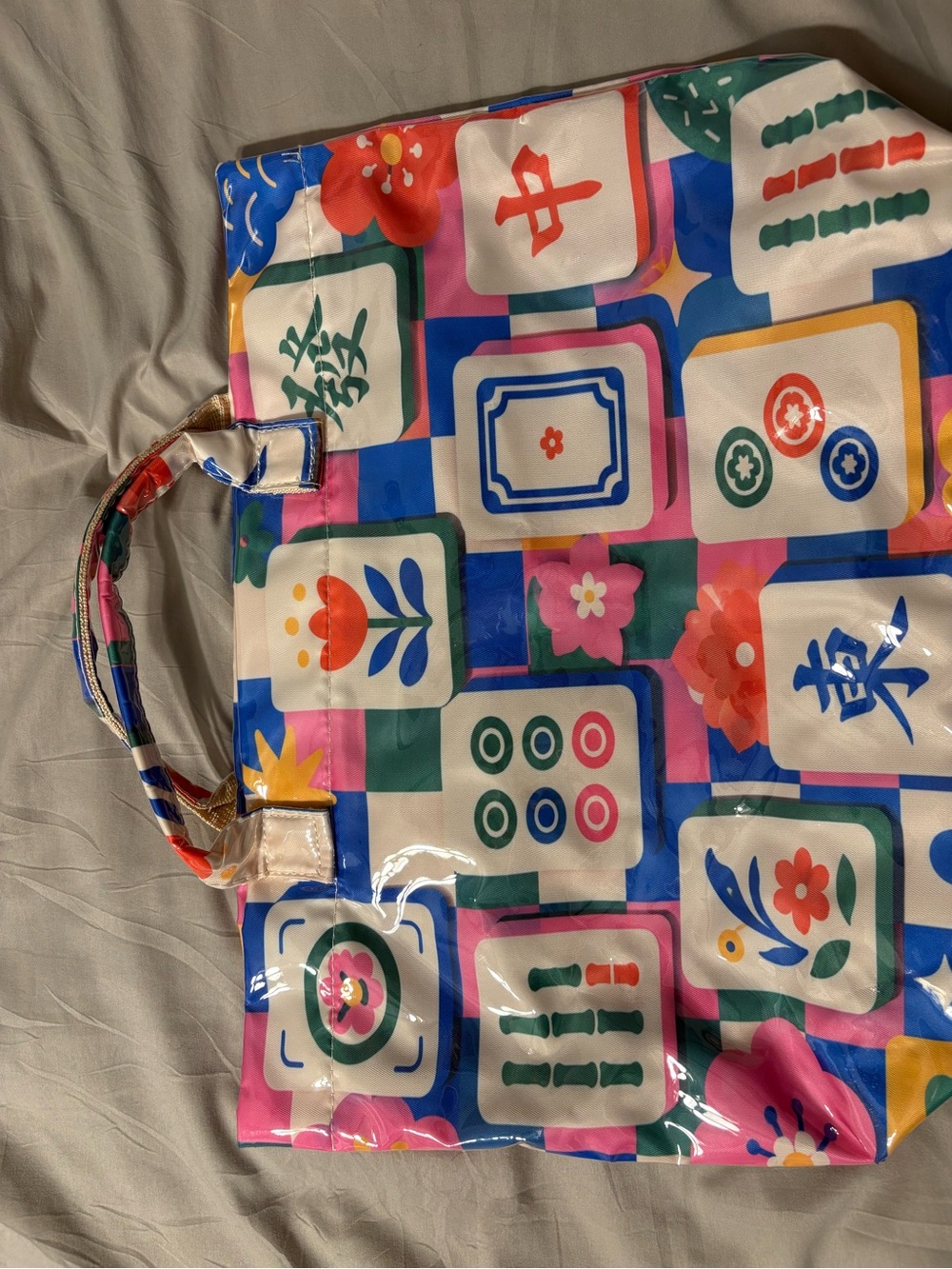 Boutique Mahjong Tile & Floral Print Clear Vinyl Tote Bag - 17" x 14" - Picture 2 of 7
